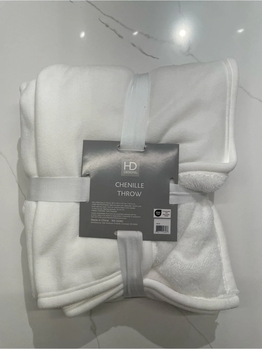 White Chenille Throw Blanket, 50” x 60”